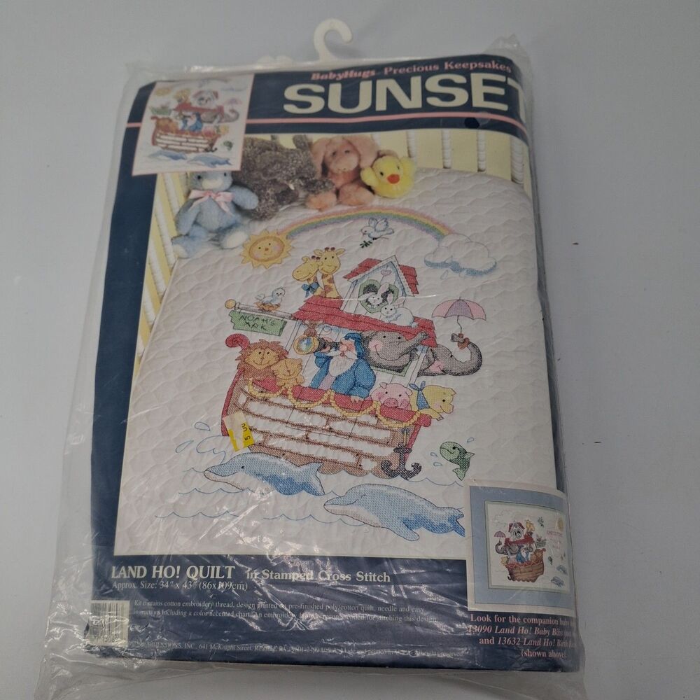 Sunset Land Ho! Baby Quilt Stamped Cross Stitch Kit #13089 34” x 43” Noah's Ark